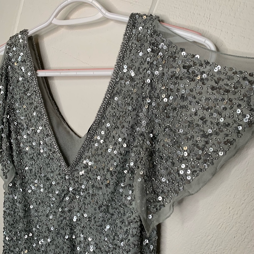 Sfera Sequin Embellished Flutter Sleeve Top